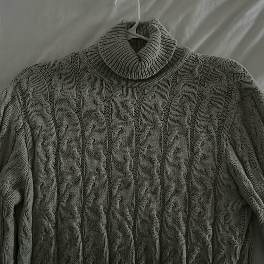 Gray Chunky Knit Turtleneck Sweater